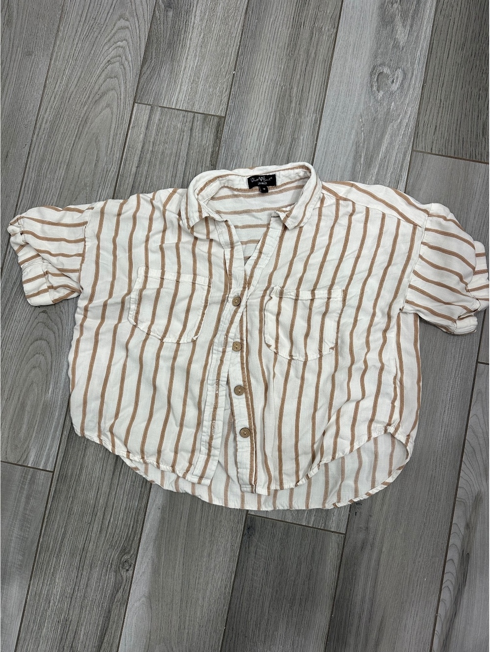 Velvet Heart Los Angeles Brown and White Striped Button-Up Blouse Medium